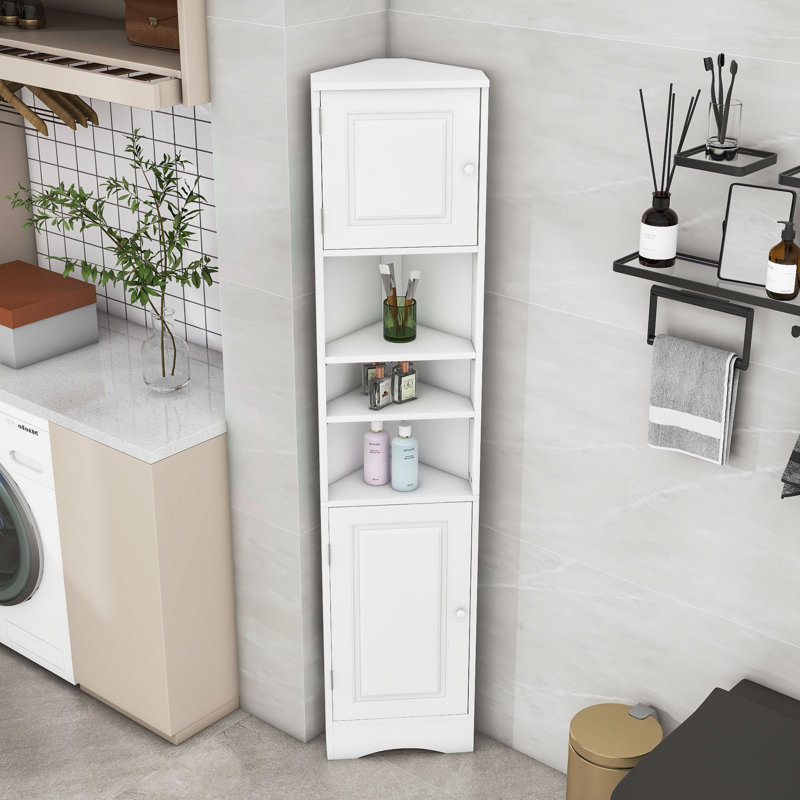 Armoire de rangement pour salle de bain avec tablettes de rangement réglables et deux portes, Blanc