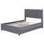 Lit plateforme double tapissier pleine grandeur avec 2 tiroirs et 1 lit gigogne simple, tête de lit classique, gris, robuste et élégant