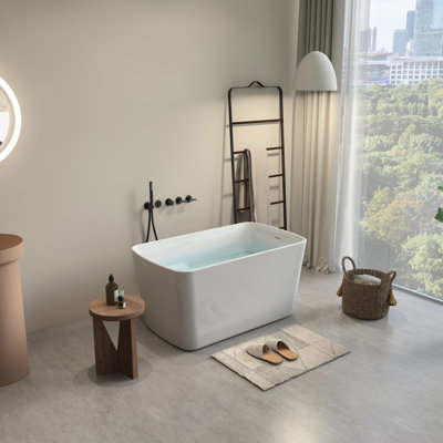 Square - Shape Japanese 49'' Acrylic Freestanding Soaking Tub Express Delivery Sit In Design Glossy White Overflow Drain Bathtub Hot