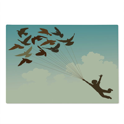 Ambesonne Colorful Cutting Board Large Size Flying Pigeons Birds Multicolor