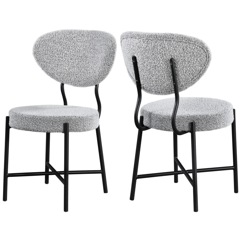 Boucle Upholstered Side Chair, Grey Boucle Fabric
