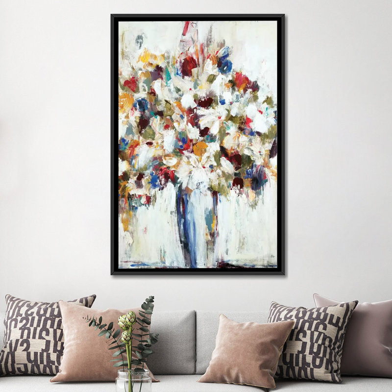 « jubilant », reproduction sur toile, H 26 po x l 18 po x P 1,5 po, Toile avec cadre flottant noir, Pas de tapis