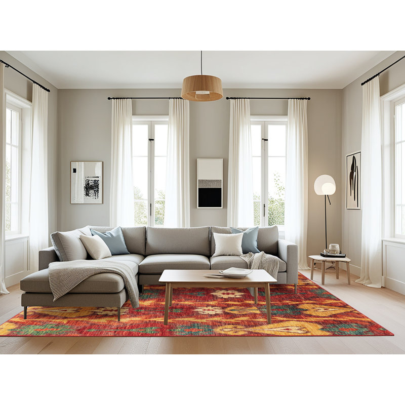 Tapis abstrait beige / rouge, Rectangle 8 pi x 12 pi