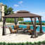 Toit de jardin 13x10 avec toile imperméable - Toit brun, grand support stable et
