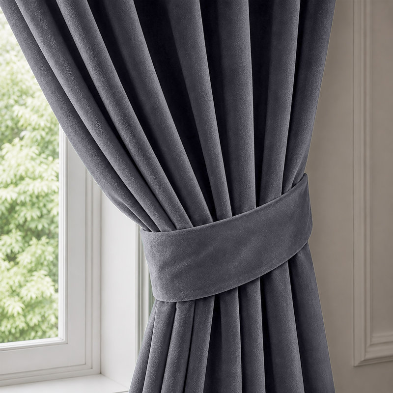 Grey Velvet Eyelet Curtains Room Darkening Window Panels Soft Touch Pair, 117 cm X 137 cm