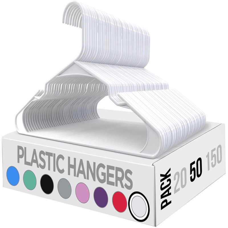 50-Pack White Plastic Hangers - Durable, Space-Saving Closet Organization Solution
