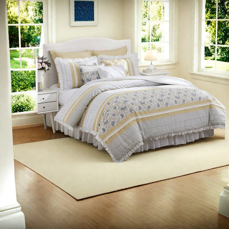 Ensemble d'édredon ferme en coton percale jaune