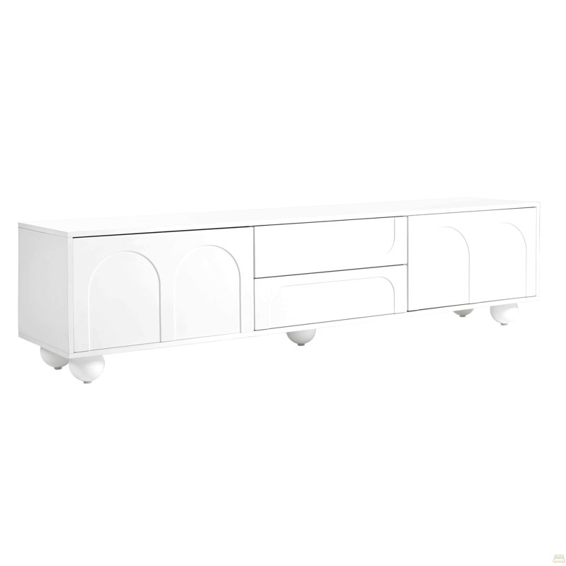 TV Stand With Arched Doors & 2 Drawers For Tvs Up To 75", Media Console With Rebound Device, Entertainment Center With 5 Iron Round Legs