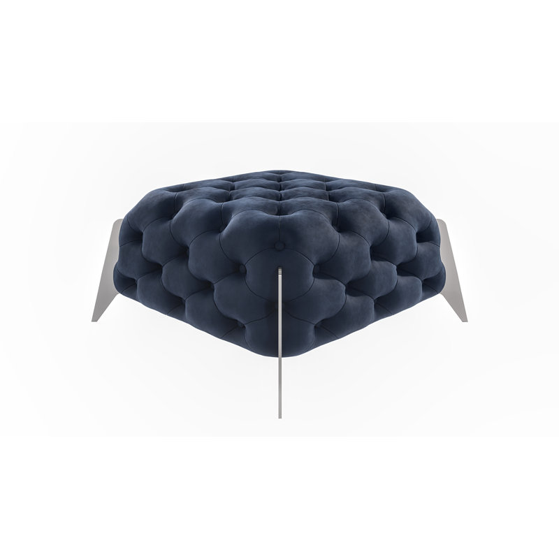 Juneri 80cm Wide Velvet Tufted Square Solid Colour Footstool Ottoman, Navy Blue