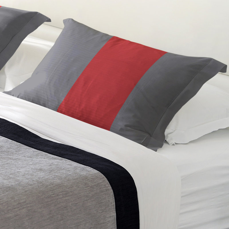 Calgary Polyester Striped Sham Set, Brushed Polyester, Flat Gray/Red/Flat Gray, Standard