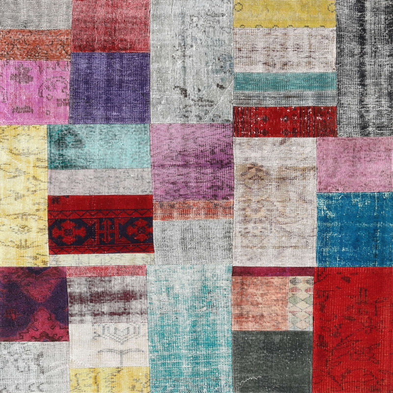 Tapis gris/rose/beige contemporain, Carré 5 pi