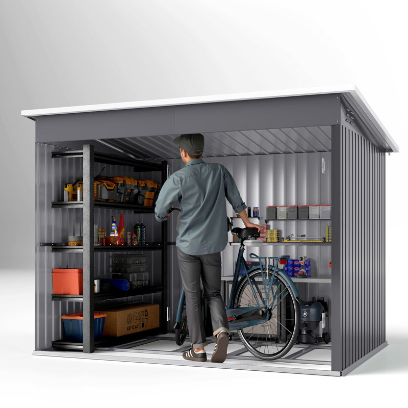 Garden 8.5 ft. W 6 ft. D Galvanised Steel Pent Storage Shed, Grey