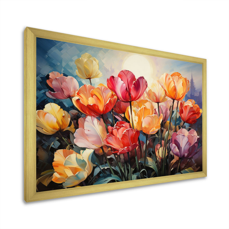 «Danemark Multicolor Tulip Fields V», reproduction sur toile, H 30 po x l 40 po x P 1,5 po, Encadrement doré
