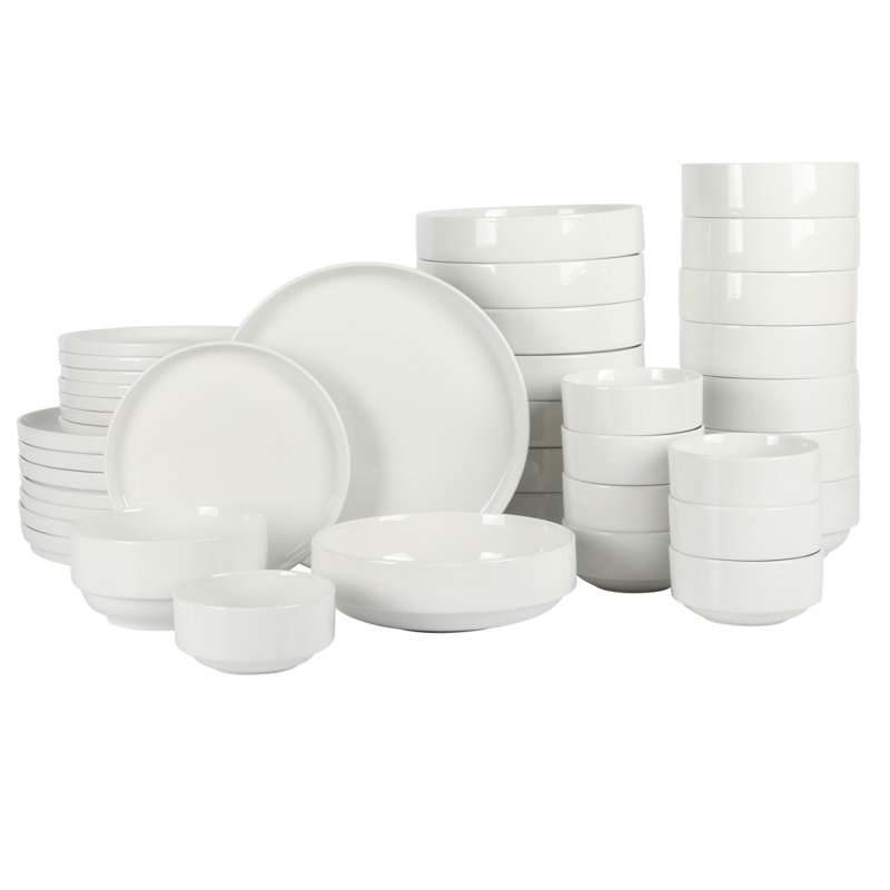 Gibson Home Rothernberg Stackable 40 Piece, Service for 8, White Porcelain Plates and Bowls Set
