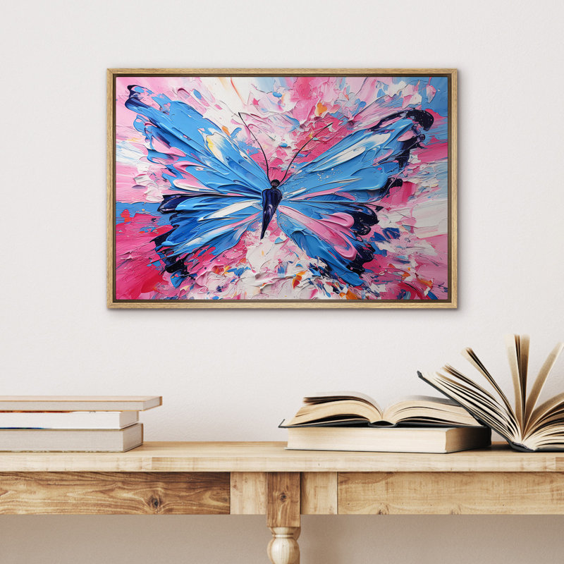 «Pink and Blue Butterfly Strokes Rustic», reproduction sur toile, H 24 po x l 36 po x P 1,5 po, Naturel