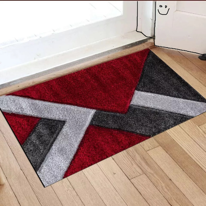W60 x L110 cm Indoor Door Mat, Red/Grey