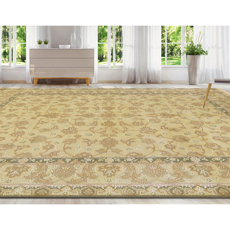 Hand Knotted Wool Area Rug in Gold
