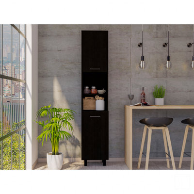 Kitchen Pantry H 79 ", deux tablettes de rangement ouvertes, trois tablettes internes, deux portes, quatre pieds