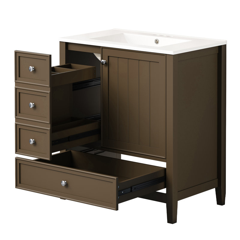Meuble-lavabo 30 po avec lavabo en céramique, Brown