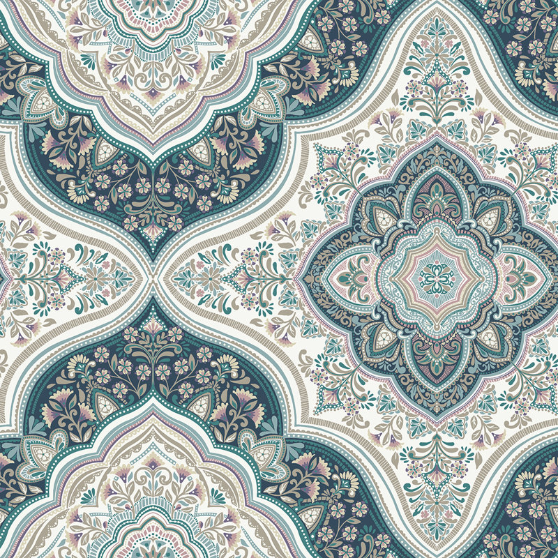 Rouleau de fleurs Finfin, Bleu sarcelle / gris / mauve / blanc
