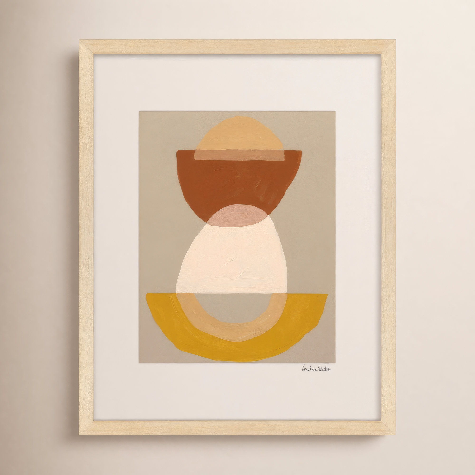 Composition 01 by Andrea Stokes, 38" H x 30" W x 1.25" D, Brown Framed