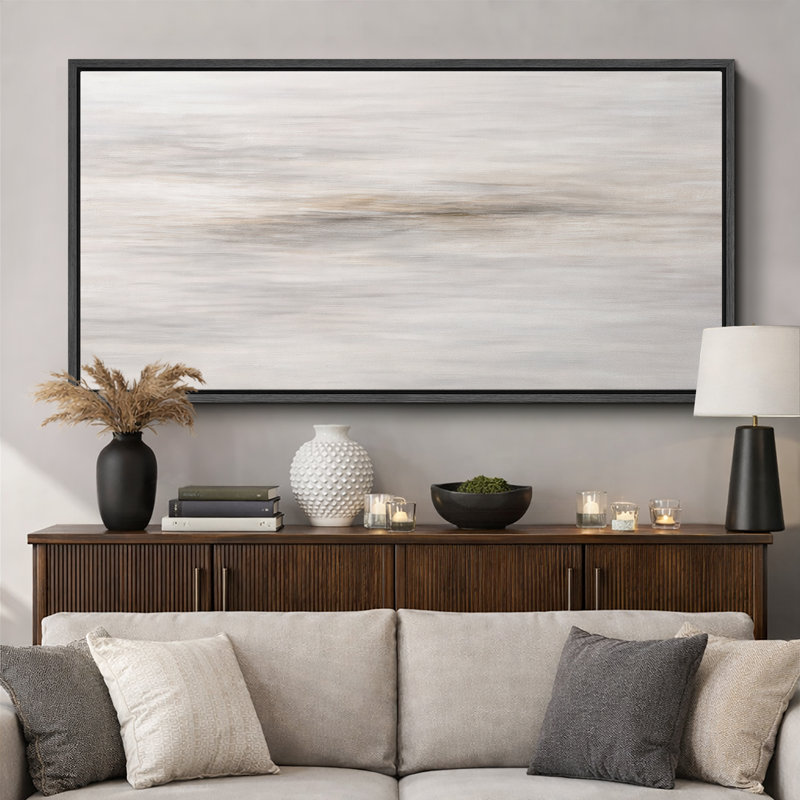 «Neutral Minimalist Horizon Art», images de paysage abstrait beige doux, impression sur toile encadrée, Structure noire