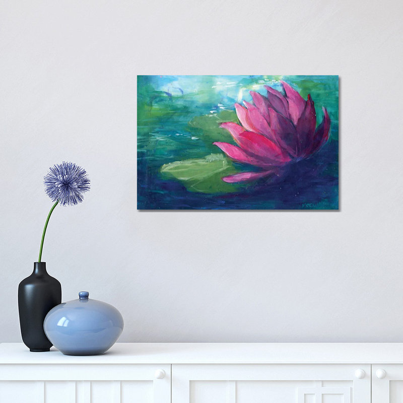 «Pink Water Lilly» par Might Fly Art & Illustration - Giclée sur toile tendue avec châssis, H 12 po x l 18 po x 1,5 po