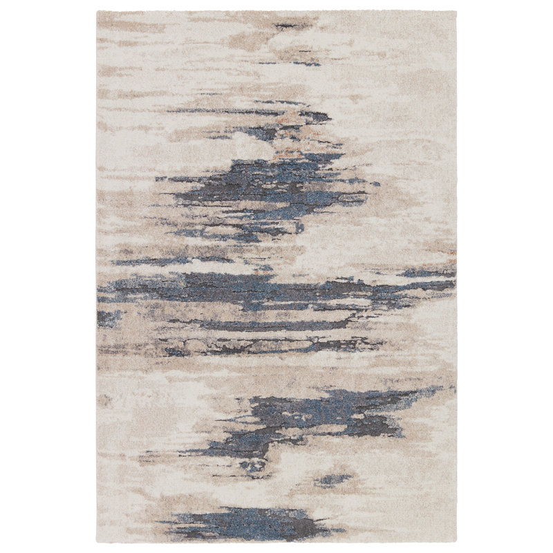 Tapis rayé blanc fait à la main Gerwar, Rectangle 5' x 7'6"