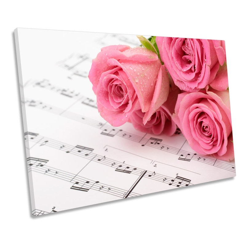 Pink Rose Flowers Music Notes - Wrapped Canvas Print, 91.4cm H x 137.2cm W x 4cm D