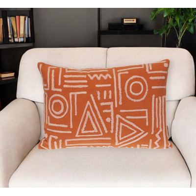 14" X 20" Pink and Orange Geometric Cotton Throw Pillow