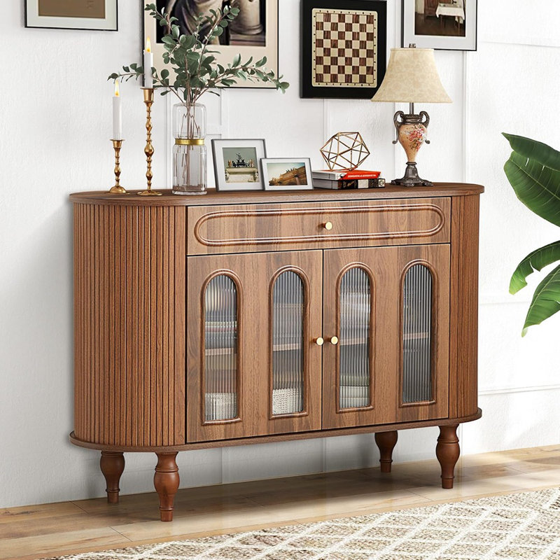 Buffet 47 "cannelé avec porte coulissante Tambour - Noyer