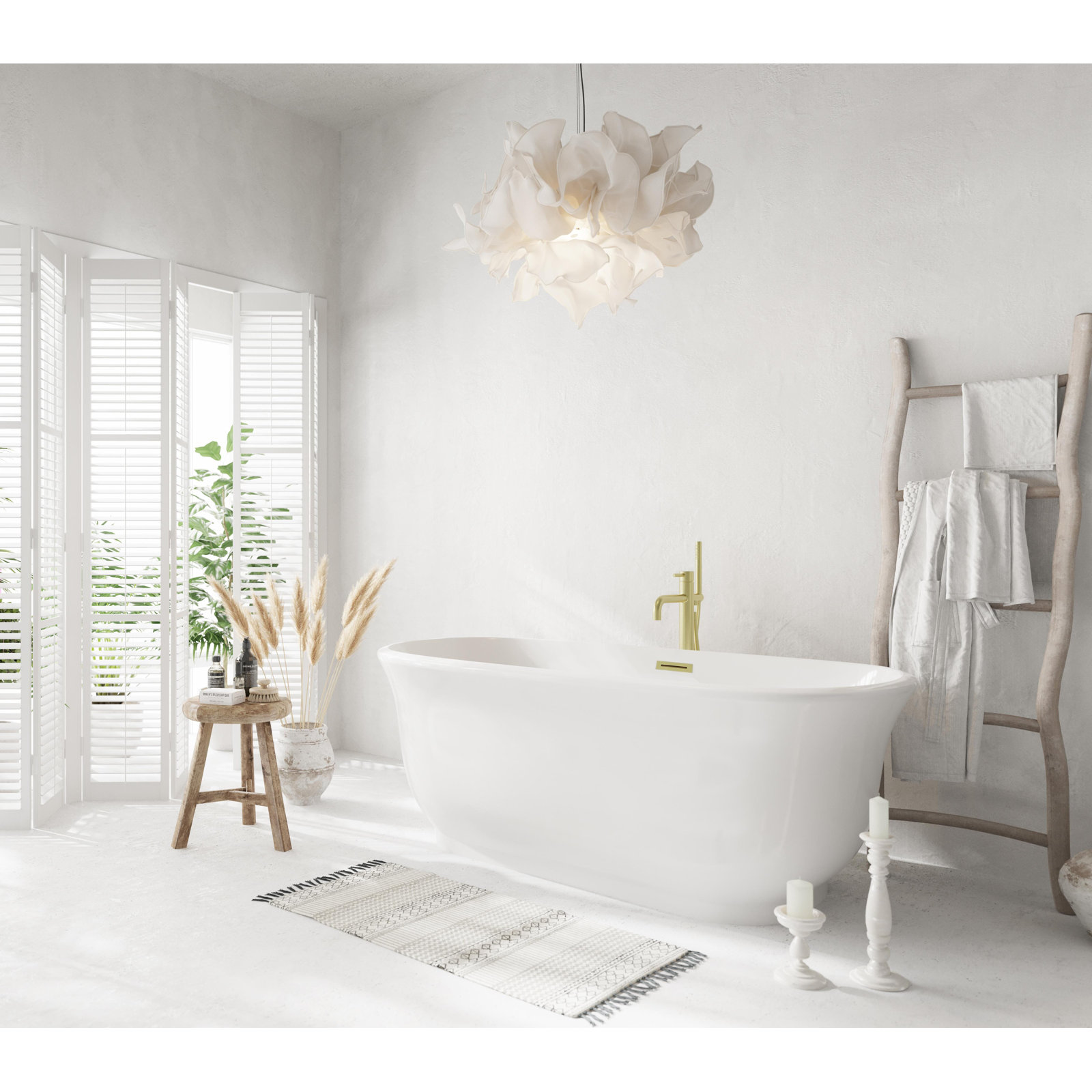 Chaylynn 59'' Soaking Acrylic Bathtub, Brushed Gold