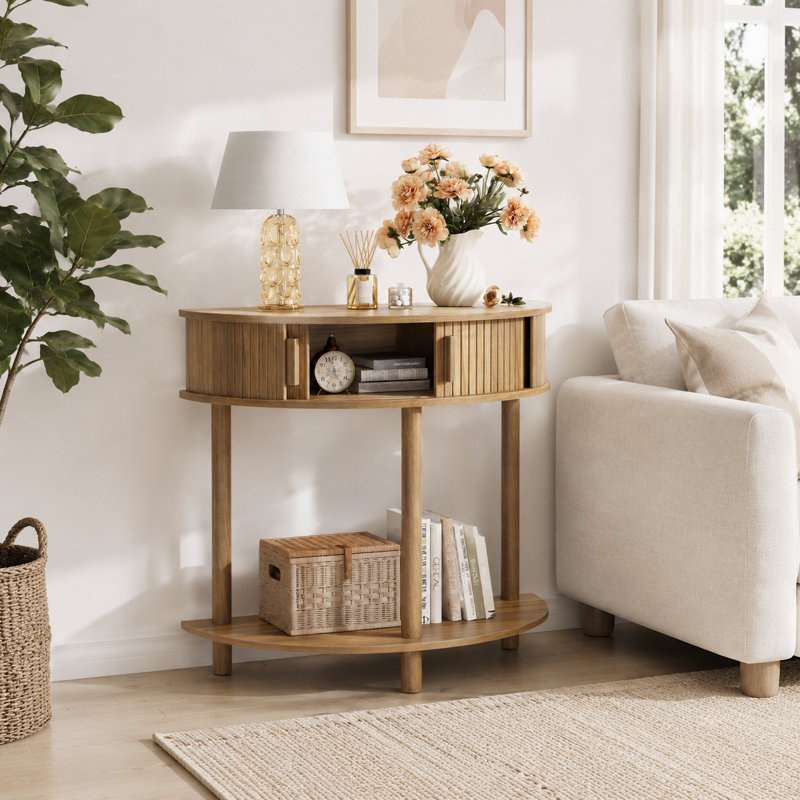 Console en demi-lune de 31,5 po avec rangement, canapé de style campagnard pour le vestibule du vestibule (noyer)