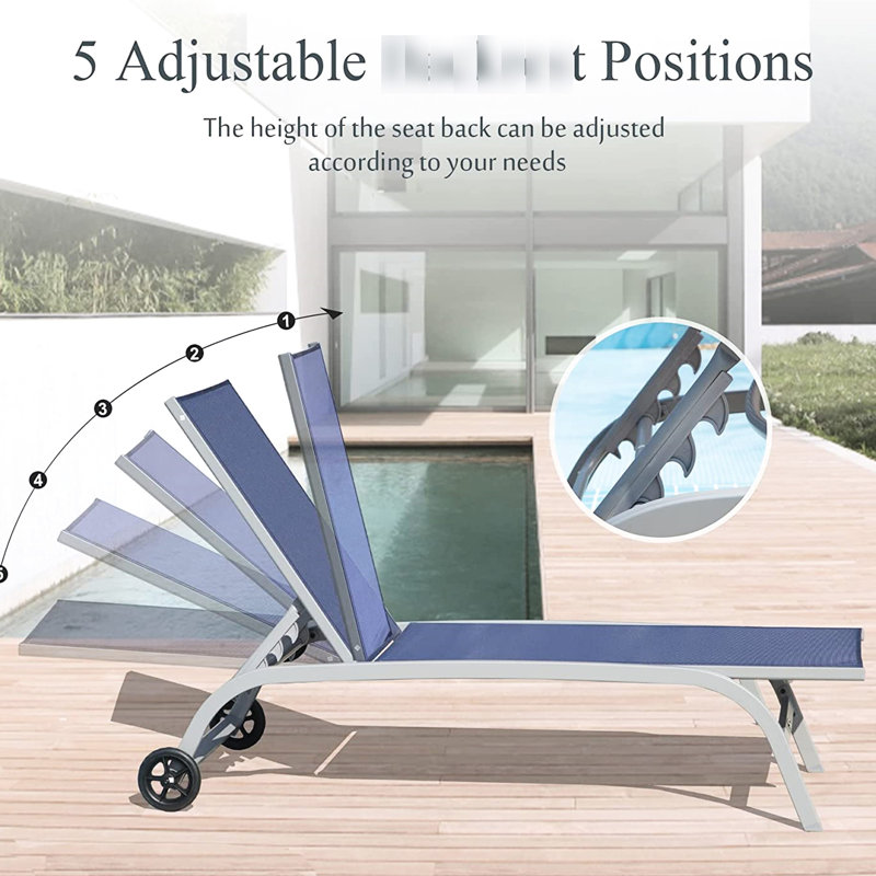Méridiennes d'extérieur avec 5 positions réglables - bleu respirant pour patio, plage, méridienne bleu léger et cour, terrasse