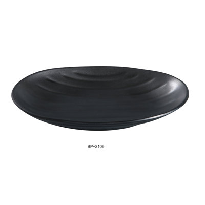 Black Pearl Yanco BP-2109 Black pearl-1 Oval Deep Plate, 9.5" Diameter, Melamine, Black Color with Matting Finish, Pack of 48