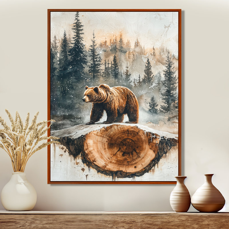 «Toyei Grizly Bear Into The Winter Landscape II», art mural ours, H 40 po x l 30 po, Impression encadrée flottante, Brun