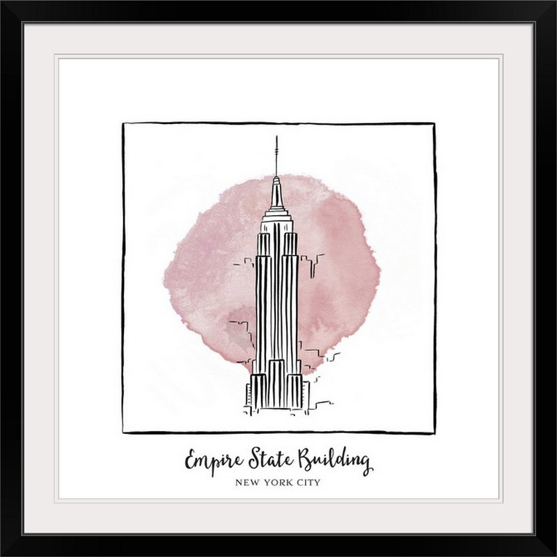 « empire state building-brushstroke édifices », impression, H 38 po x l 38 po x P 1 po, Cadre noir