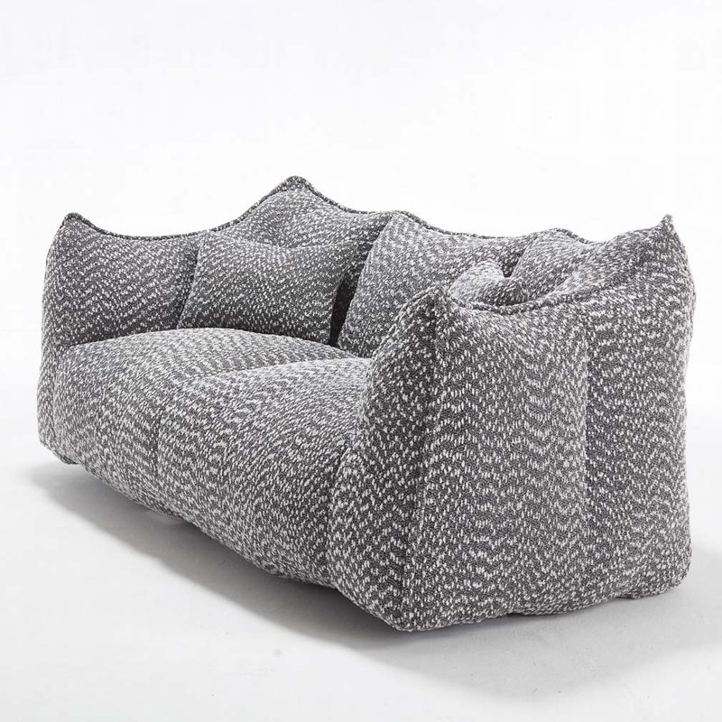 Soft Beanbag Chair With High Resilience Foam Core For 2 People, Gray Chenille