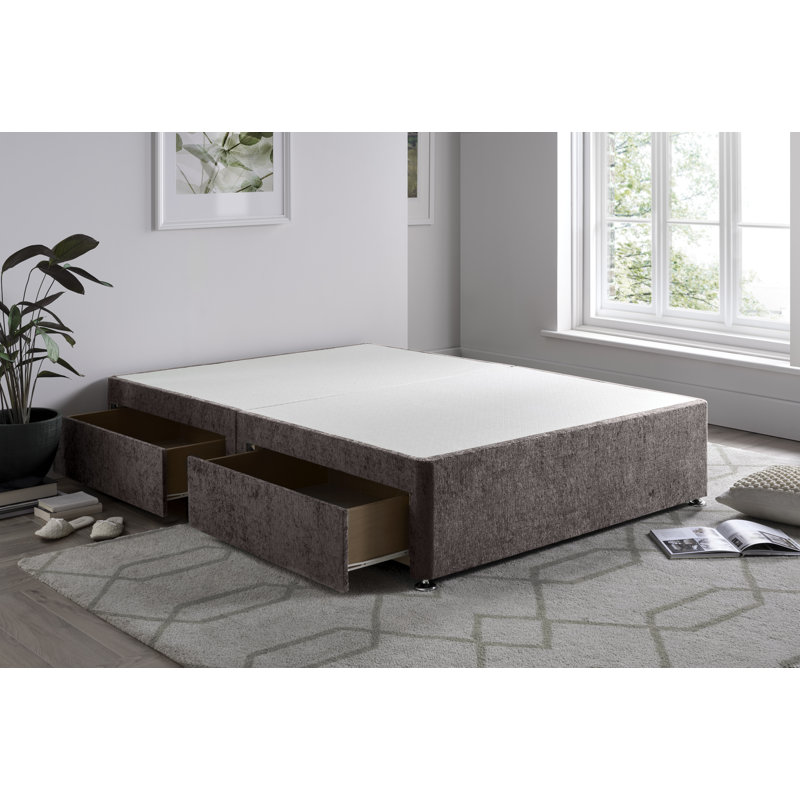Chenille Divan Bed Base, Silver, Small Single (2'6), No Storage