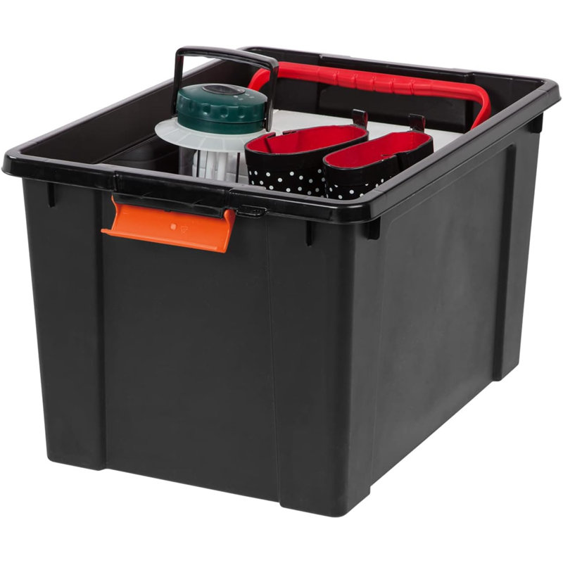 20 Gallon Lockable Storage Bins With Lids, 2 Pack - , Heavy Duty, Stackable Containers, Garage Organizing Bins Moving Tubs, Rugged Sturdy Equipment Utility Box - Black/Orange