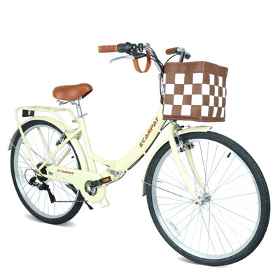 26 Inch Folding City Bike With 7 Speeds & Commuter Accessories, Detachable Basket & Cup Holder, Steel Frame, Alloy Rims, V-brakes For Urban Men Women