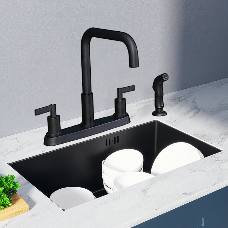 Kitchen Faucet With Spray Nozzle, Stainless Steel Kitchen Sink Faucet With Side Spray, 3 Or 4 Holes., Black