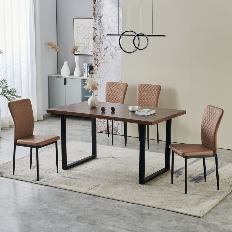 Lelanie Modern Upholstered Faux Leather Armless Dining Chairs, Yellowish-brown