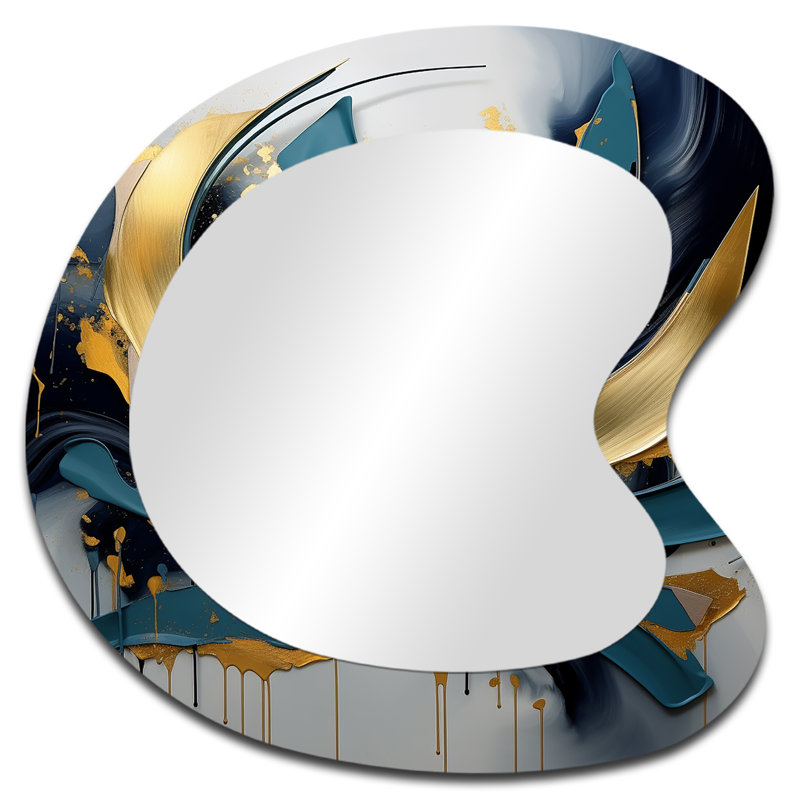 Filomina Golden grey Abstract Fractal Whirls of serenity I - Fractal Unique Shape Decorative Mirror, Modern Asymmetrical Large Wall Mirror, Printed Metal Art