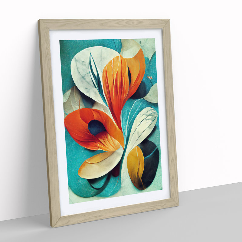 Pretty Abstract Floral No.4 - Single Picture Frame Print, 46cm H x 34cm W x 2cm D, Oak Framed