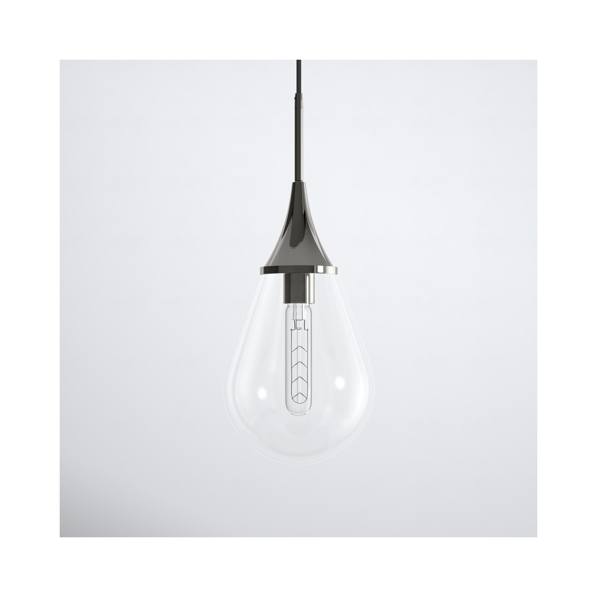 Hoye Single Light Glass Dimmable Pendant, Sliver, Clear, 19.12"H x 7.63"W x 7.63"D