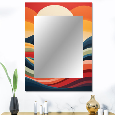 Paysage de lever de soleil multicolore minimaliste - miroir Meadow unique, grand miroir mural traditionnel, impression d'art en métal