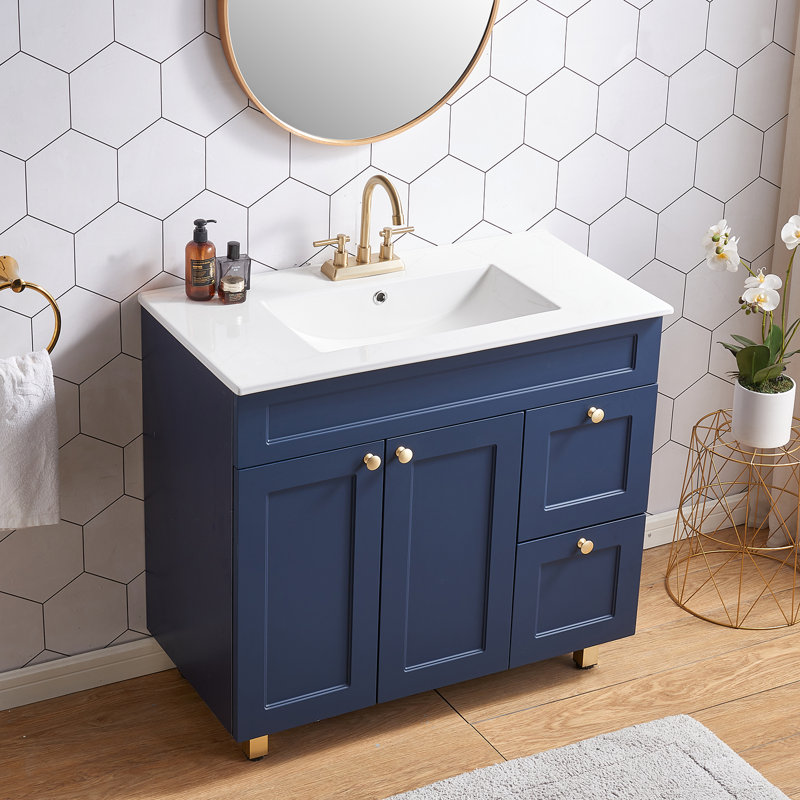 Latay 36" Modern Blue Free-standing Single Bathroom Vanity Set