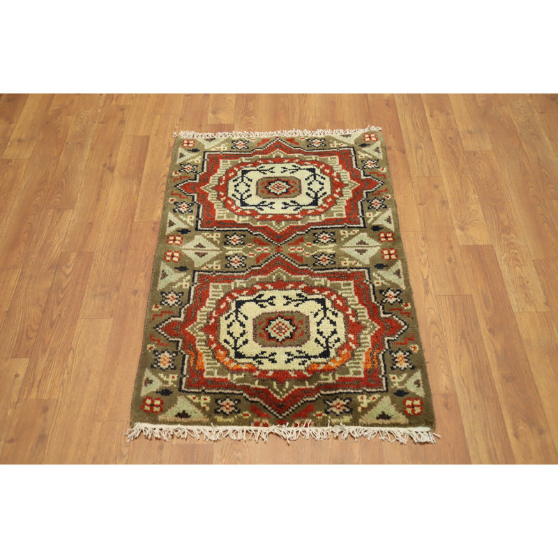 Geometric Kazak Handmade Wool Rug 2x3