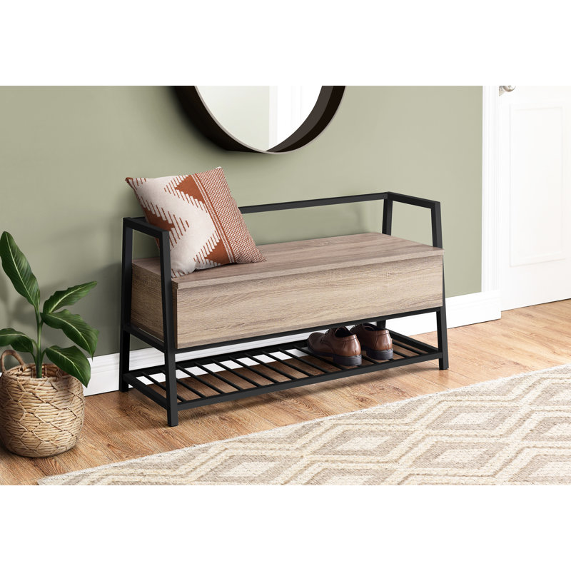 Modern Entryway Bench With Storage, 42 Inches Long, Brown Laminate, Black Metal Flip-Top 42" Rectangular, Taupe,